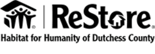 Habitat for Humanity of Dutchess County ReStore logo in black text with house and person icon to the left.